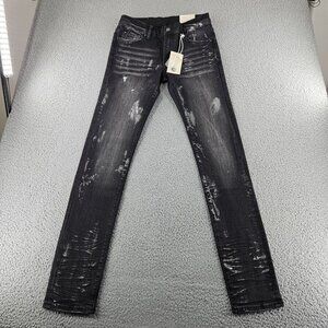 mnml Jeans Mens 30 Black X143 Stretch Denim Distressed Slim Fit